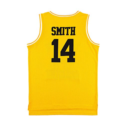 Smith Jersey #14 The Fresh Basketball Jersey, 90S Hip Hop Clothing for Party Yellow Black Green (Yellow, Medium)