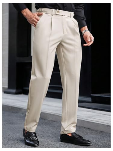 GORGLITTER Men's Button Fly Dress Pants Straight Leg Pleated Work Chino Pants with Pockets2