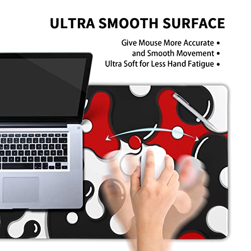 Image of Red Black White Mouse Pad Anime Cool Geometric Japanese Extended Desk Mat 80X30cm Non-Slip Rubber Base Stitched Edge Large XL Mousepad for Desk Gaming Laptop Desktop,31.5x11.8 Inch
