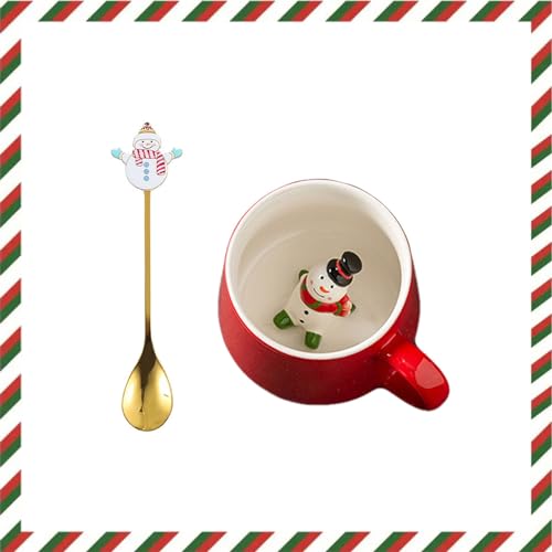 Xfeyaqlo 3D Tazza, Natale Regali, Babbo, Albero, Renna, Ideale Come Regalo per Amici e Familiari, Ceramica, Rossa, 350ml (Pupazzo Neve)