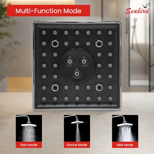 Image of SEABIRD ABS AutoSwitch 4x4 Inch Shower Head | 3 Modes: Rain, Dancing & Mist | Auto Mode Change via ON /OFF Works Only with 3 Bar Water Pressure or Pump | Low Pressure May Cause Single /Mixed Modes