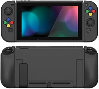 PlayVital ZealProtect Weiche Schutzhülle für Nintendo Switch Konsole Joy con, Case Hülle Cover Zubehör für Nintendo Switch mit HD Klar Schutzfolie & Sticks Kappen & ABXY Richtungstastenkappen(Schwarz)