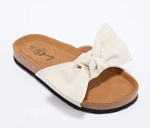 Image of FISACE Womens Bow Flat Sandals Flip Flops Slide Sandals Summer Beach Shoes