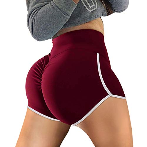 YAMOM Women Butt Lifting Workout Ruched Yoga Short Sports High Waisted Booty Gym Running Pants Tummy Control Leggings Red