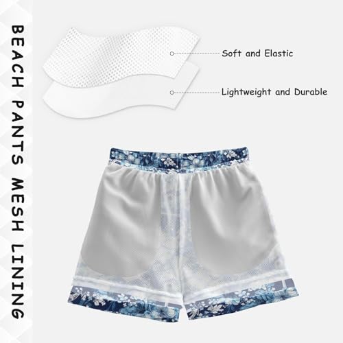 ALAZA Nautical Anchor Blue Flowers Boy’s Swim Trunk Quick Dry Beach Shorts Swimsuit Bathing Suit Swimwear3