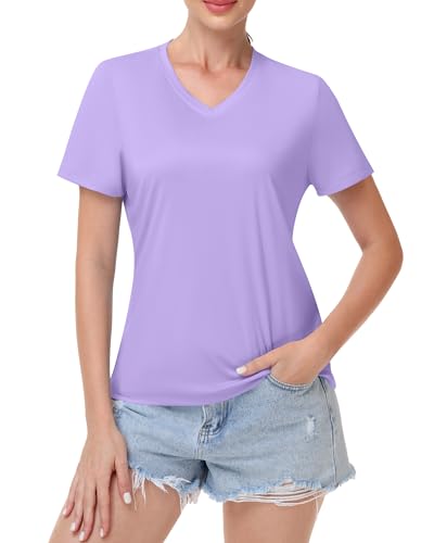 Image of Runhit Womens Workout Tops Short Sleeve UPF 50+ Athletic Sun Shirts Quick Dry V Neck T-Shirt Moisture Wicking Gym Hiking Tee