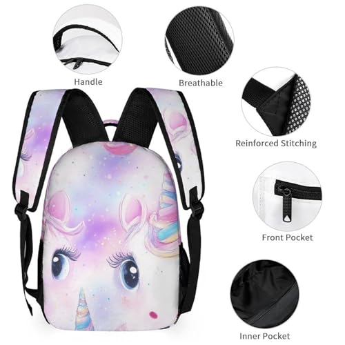 Bookbag Set Daypack with Lunch Box Makeup Bags Shoulder Bags with Lunch Bag Cosmetic Bag Unicorns Face Rainbow Art Backpack Set3