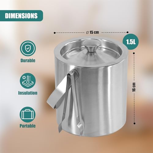 MTS Stainless Steel Ice Bucket with Lid & Tongs, Double Wall Insulated Wine Cooler, Stylish Polished Design for Parties, Perfect Champagne & Beer Bucket - Image 5