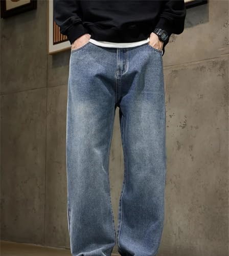 Men Wide Leg Jeans Vintage Baggy Straight Fit Denim Pants Elastic Waist Casual Street Trousers3