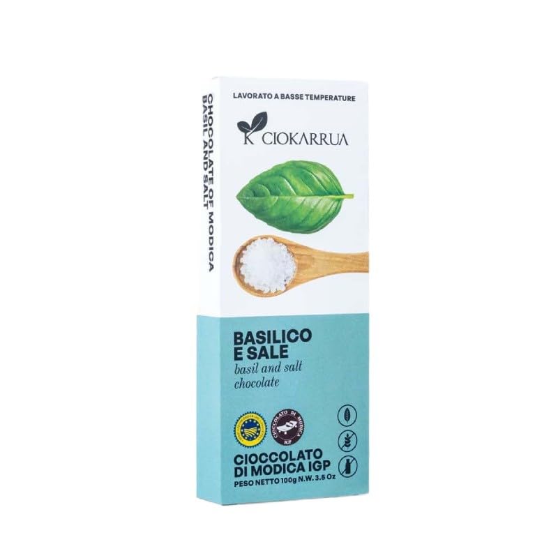 Tableta de Chocolate de Módica IGP Sabor Albahaca y Sal