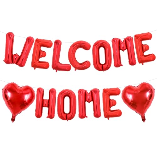 Image of TONIFUL 16 Inch Red WELCOME HOME Foil Balloons Banner Letter Decorations