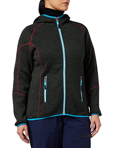 Stubai Damen Strickfleecejacke, mit flauschigem Fleece auf der Innenseite, Kapuzenjacke mit Reißverschluss, modische Damenbekleidung ,Anthrazit,48 Cover