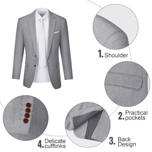 Mens Linen Suit Slim Fit Beach Prom Dress Lightweight Tuxedos Jacket Set Wedding Outfit for Men Blazer Vest Pants Grey XL4