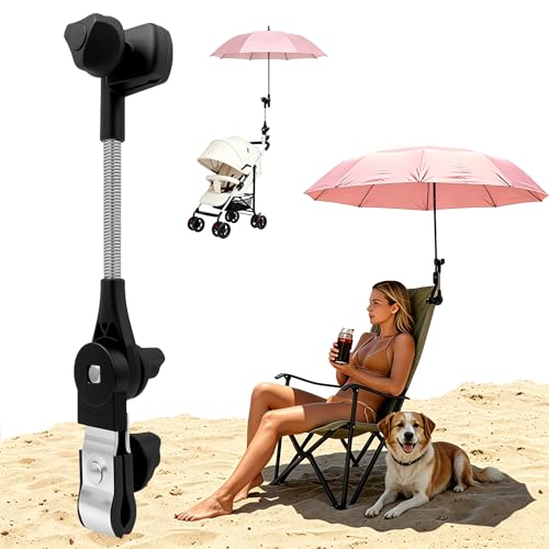 Umbrella Holder for Stroller 360 Adjustable Universal Umbrella Clamp Scratch-Free Mount for Round/Square Tubes Tool-Free Attachment for Wheelchair Beach Chair Golf Cart Camping Chair & Bike