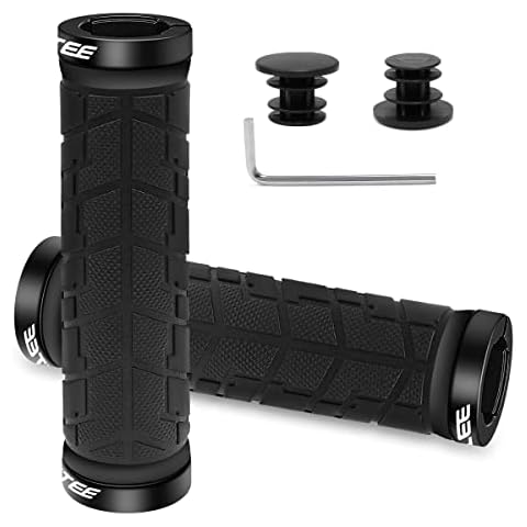 REETEE Bike Handlebar Grips Non-Slip Rubber Bicycle Handle Grip Aluminium Double Lock on, Ergonomic Mountain Bike Handlebar Grips 22.2 mm for Scooters Road Bike MTB BMX Foldable Bicycle (black) Cover