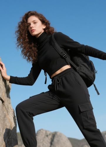 Women's Fleece Lined Cargo Jogger Scrubs Water Resistant Winter Hiking Pants Sweatpants Snow Running3