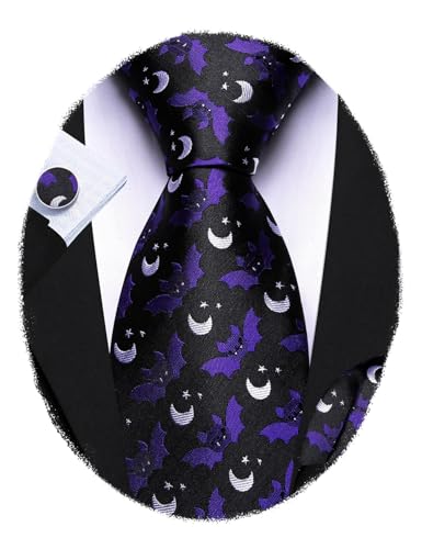 Image of Barry.Wang Man Tie Sets Skull Ties Animal Extra Long Necktie Silk Woven Handkerchief Cufflinks Festival Party Gift
