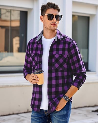 Image of WARHORSEE Flannel Shirt for Men Long Sleeve Button Down Plaid Shirts