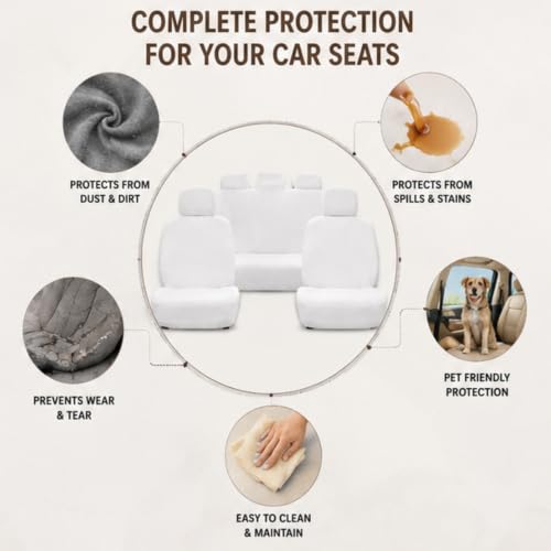 Image of Royal Bharmal Universal Fit Car Seat Cover Towel Set for 5 Seater Cars | 8 Piece Premium Terry Cotton Washable Seat Covers | Breathable Sweat Absorbent Seat Protectors (White)