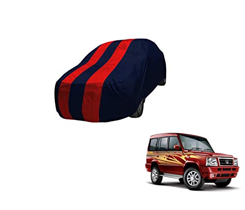 Image of Auto Hub Car Cover Compatible with Tata Sumo Gold with Mirror Pocket,Triple Stitched, Weather Proof, Sumo Gold Car Cover- Navy-Red