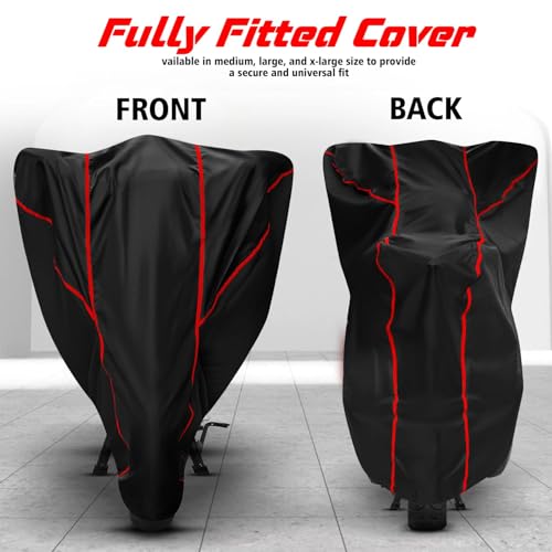 Image of AutoRox Water Resistant Bike Body Cover Compatible with Royal Enfield Hunter 350 BS6 | Bike Accessories | Motorcycle Cover | Two Wheeler Cover - Red Piping(Black)