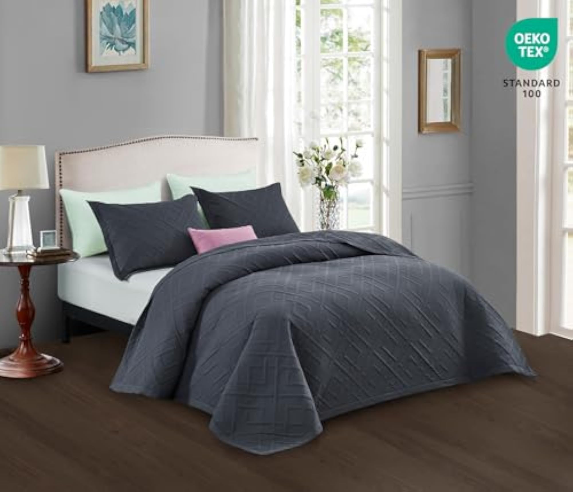 Geometric Pattern Quilt Set, King Size, Ultrasonic Quilting