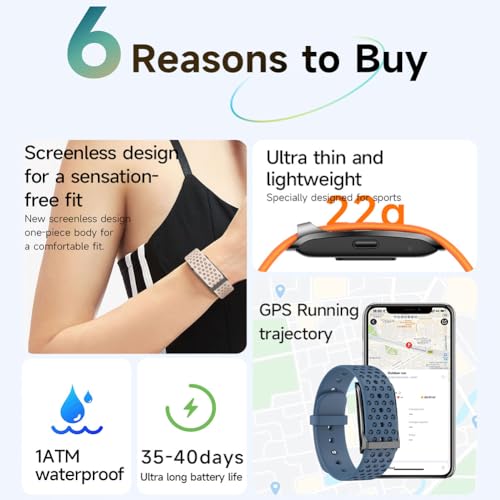 Elprico Screenless Fitness Tracker Band, wasserdichte Aktivität und Schlafmonitor mit 45 -tägiger Batterie, Smart Armband Health Band für Männer und Frauen (Black)