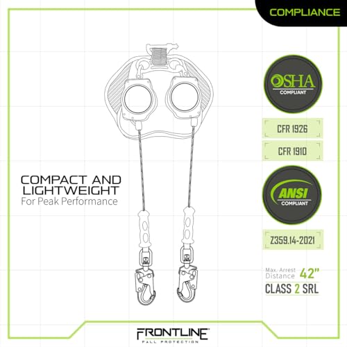 Image of Frontline RPG082SLE 8' Twin Leg Leading Edge SRL with Steel Snap Hook Ends | Sharp & Smooth Edge Compatible | Lightweight & Compact | Energy Absorber | ANSI & OSHA Compliant