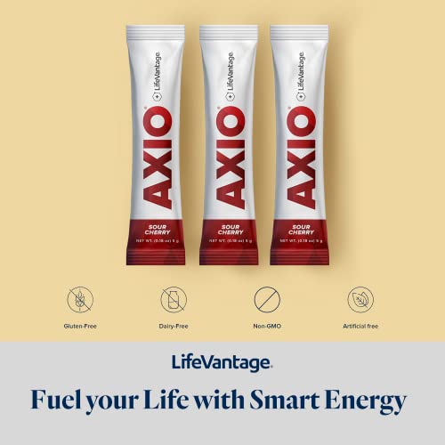Image of LifeVantage AXIO Regular Energy Drink Powder, Nootropic Supplement, Focus & Mood Support, with L-theanine, Green Tea, B Vitamins, DMAE, Quercetin & Pine Bark, Sour Cherry, 30 Packets