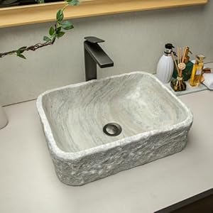 100handcraftedstonevesselsinkwithrectangularwhitestripeddesignrusticfarmhousestyleforbathroomvanityorcountertop Urban Country Home Decor 100 handcrafted stone vessel sink with rectangular white striped design rustic farmhouse style for bathroom vanity or countertop urban country home decor