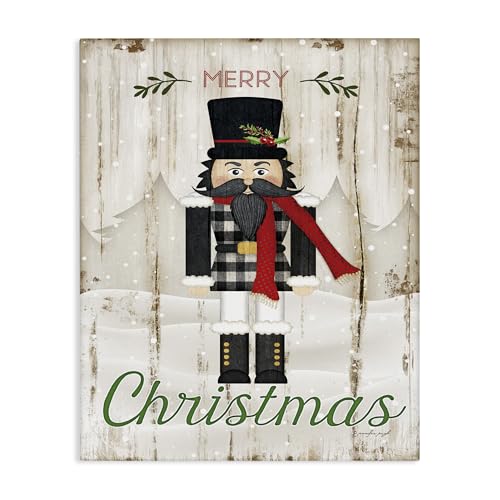 Stupell Industries Merry Christmas Holiday Phrase Winter Nutcracker Wall Art, 24x30, Tan