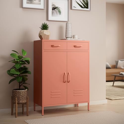 skølm Atria Metall Kommode – Sideboard in Terrakotta – Metallschrank mit 2 Fächern & 2 Schubladen – Mehrzweckschrank – Industrial Highboard – Aufbewahrungsschrank/Flurschrank – Flexible Einlegeböden