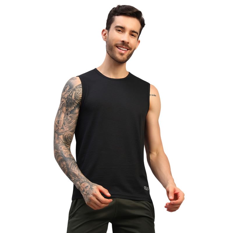 Slim Fit Waffle Knit Polyester Sleeveless T Shirt for Men - Sando Vest Tank Top Muscle Tee for Casual Wear, Gym, Training, Running