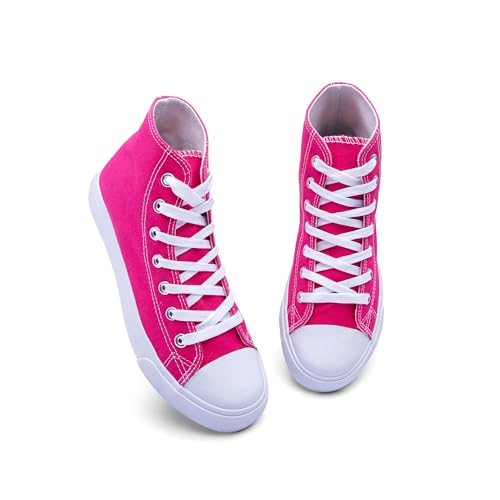 Image of Women's High-Top Canvas Sneakers - Classic Lace-Up Casual Shoes with Extra Shoelaces - Comfortable, Stylish, and Durable