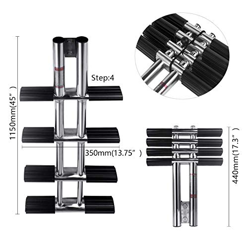 Hoffen 4 Steps Boat Ladder Stainless Steel Telescopic Ladder Dual Vertical Telescoping Tube with 2.56