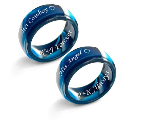 MZZJ Personalized Silicone Couple Matching Rings 8MM Breathable Rubber Step Edge Comfort Fit Rings Wedding Band Promise Egagement Rings for Him Her,Birthday Gift for Husband Wife,Size 6-12