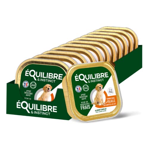 EQUILIBRE & INSTINCT - Chiot - Pâtée Nourriture Humide Volaille - Soutient la Croissance - Recette Complète Formulée avec des Vétérinaires - 11x150g - Fabriqué en France
