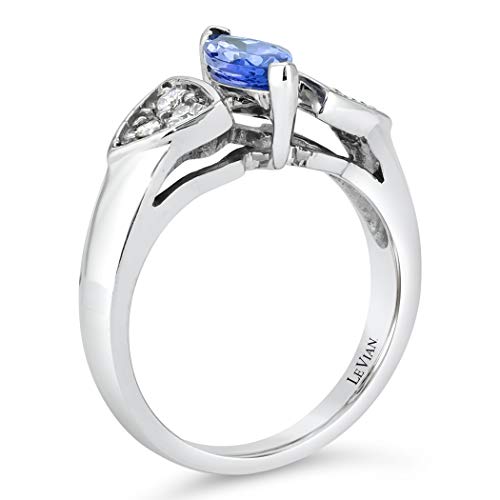 LE VIAN 1/8 Carat Diamond and Marquise Cut Tanzanite Trillion Shaped Shoulders Ring for Women in 14k White Gold (M-N Color, SI2-I1 Clarity, cttw) Anniversary Promise Ring Size 6.254