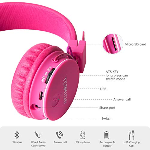 Termichy Bluetooth Kopfhörer Kinder mit 93dB Lautstärkebegrenzung, Faltbare Tragbare Leicht kopfhoerer Kabellos mit… - Image 5