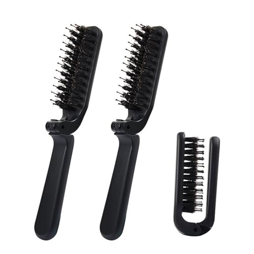 BaraRose ヘアブラシ 天然豚毛 180° 折りたたみ式 静電気防止 頭皮マッサージ対応 艶々髪・つやサラ美髪 メンズ/レディース/こども 男女兼用 すべての髪質に適合 携帯用ブラシ (ブラック2個)