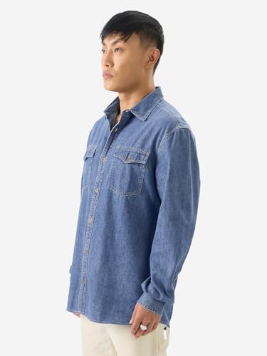 Image of The Souled Store Men Classic Denim Washed Blue Solid Shirts Shirt for Men Casual Half Sleeves Regular Fit Printed Stylish Cotton Summer Branded Wrinkle Free Trending Trendy Summer We