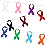 VitalCozy 10 Pcs Ribbon Awareness Banner 13.1 ft Ribbon Garland Cancer Awareness Decor Cancer Free Decorations for Society Events Groups Fundraisers Party Supplies (Multicolor)