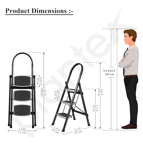 Image of Plantex Steel 3 Step Ladder for Home /Wide Anti Skid 3 Step Ladder Foldable /5 Year Manufacturer Warranty By Plantex(Gray)