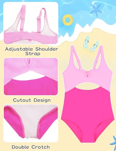 SEAUR Girls' One-Piece Swimwear Girls Cut Out Bathing Suit Kids Quick Dry Swimwear Summer Beach Hawaiian Colorblock Swimsuits4