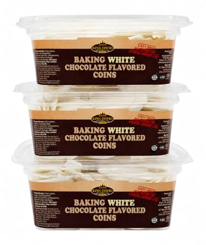 King David Kosher Easy Melt Non Dairy White Baking Chocolate Flavored Coins 12.34-ounce Jars (Pack of 3)