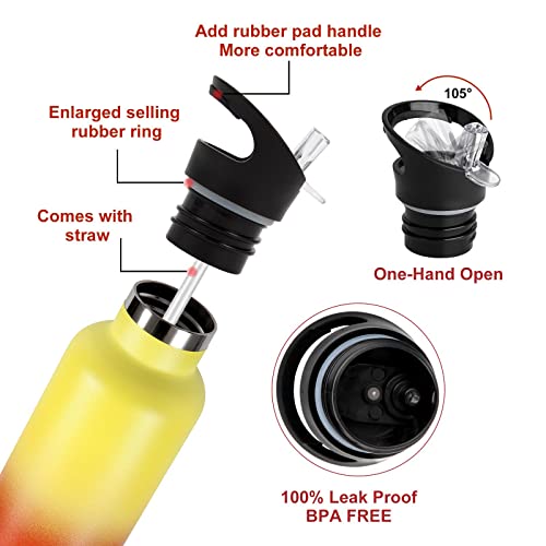 Volhoply 750ml Insulated Water Bottles Bulk 2 Pack,Stainless Steel Double Wall Sport Bottle with Straw Lid,Metal Reusable with Hand Cap for Cyclists,Gift (Yellow-Orange Gradient - Image 4