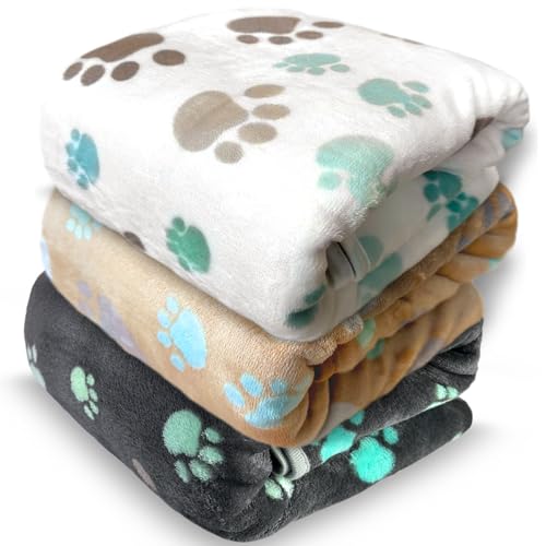 Dog Blankets for Large Dogs, 3 Pcs Dog Blanket Washable, Soft Fluffy Flannel Pet Blanket Mat Cover for Bed Couch, Cute Print Puppy Blanket 60" x 50"