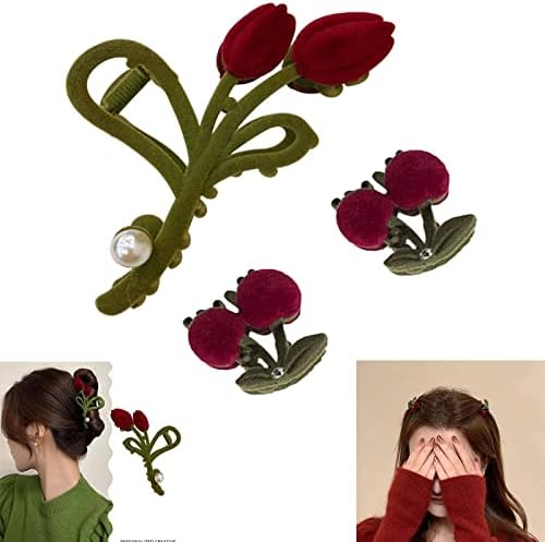 1Set Tulip Hair Clip, Tulip Claw Clip, Cherry Hair Clip, Retro Fashion, Suitable for Women and Girls