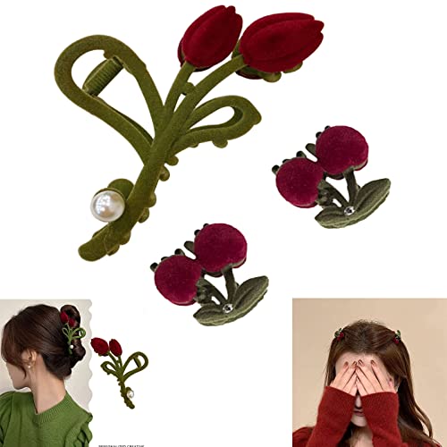 1Set Tulip Hair Clip, Tulip Claw Clip, Cherry Hair Clip, Retro Fashion, Suitable For Women And Girls #TOP21