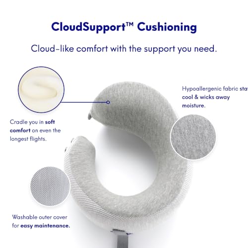 Image of C CUSHION LAB Travel Pillow, Award-Winning Patented Ergonomic Design for Chin & Neck Support Memory Foam Neck Pillow, Compact Airplane Pillow for Traveling, Flight, Car (Gray, Medium)